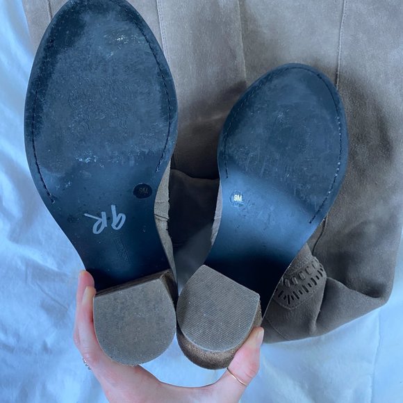 Vince Camuto Western Taupe Leather Over Knee Boot - Picture 7 of 10